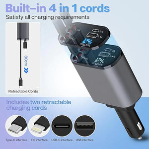 Retractable Car Charger Adapter 4-In-1