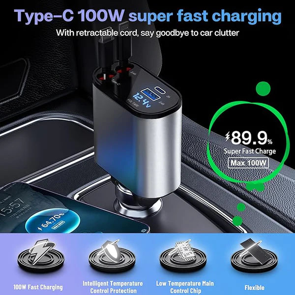 Retractable Car Charger Adapter 4-In-1